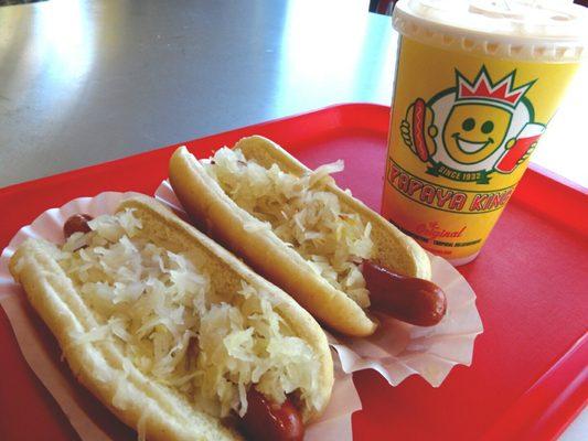 Classic Combo with two Franks and Papaya Tropical Drink.