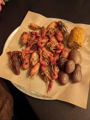 Crawfish platter- unfortunately it was cold, corn not great, and potatoes and crawfish had no seasoning or butter on them.