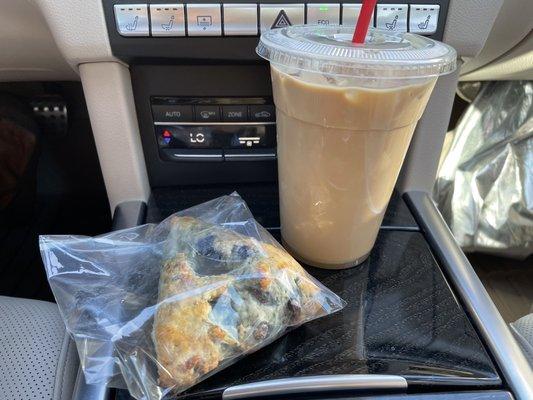 Blueberry scone & iced cinnamon latte