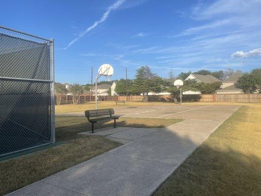 Basketball court and benches