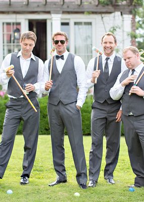 Grooms relaxing before the wedding at Moss Mountain Farm