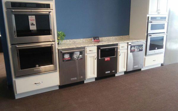 Double wall ovens, gas and electric cook tops on display