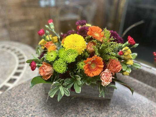 Barnwood Box with Bright Blooms