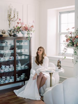 Elizabeth in our Sofia Gown with Chiara Sleeves  at the Garrison Inn. Photo by Megan Holloway.