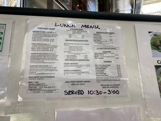 Lunch menu.