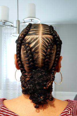 4 Kris Kross Stitch Braids W/ Boho Buns + Shampoo/ Deep Conditioning treatment/ detangle/ Blow Dry