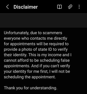 Disclaimer for required proof of identity before scheduling