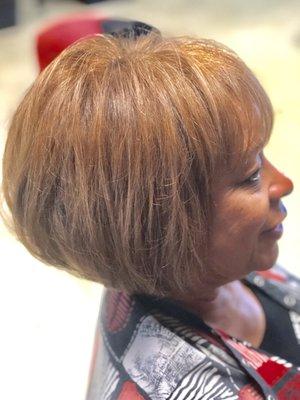 Healthy hair is my thing this client loves her bob look with one of my specialty blonde color