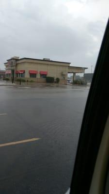 We took shelter under the drive thru.