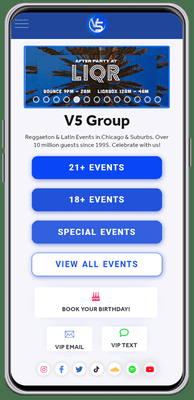 V5 Group - Latin events & marketing agency: Mobile viewport Website - Developed by Firemind Web Design