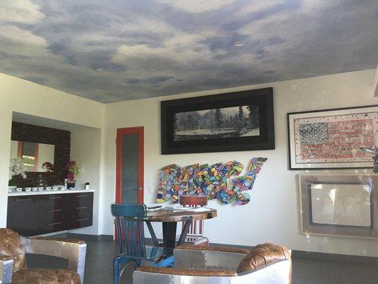 This is the ceiling living room mural that was based out by Terry Hunt Painting and Decorating, so I could hand paint all the various clouds