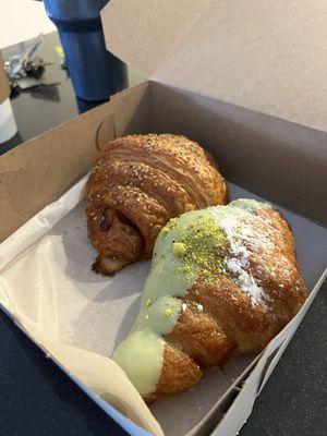 Pistachio croissant and ham and cheese croissant.