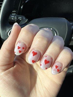 Shimmer base and red hearts