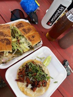 Torta Campechano (sin crema ni queso) y Taco de Pastor