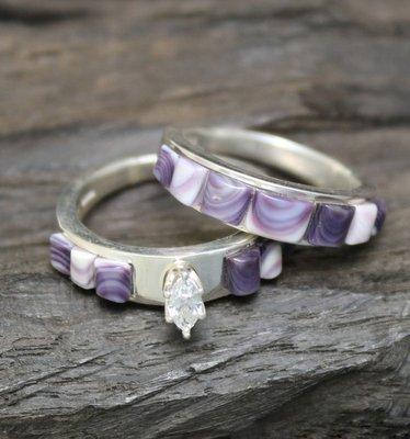 Wedding Band Set with Wampum and Sterling Silver