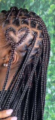 Knotless braids with a heart on the side