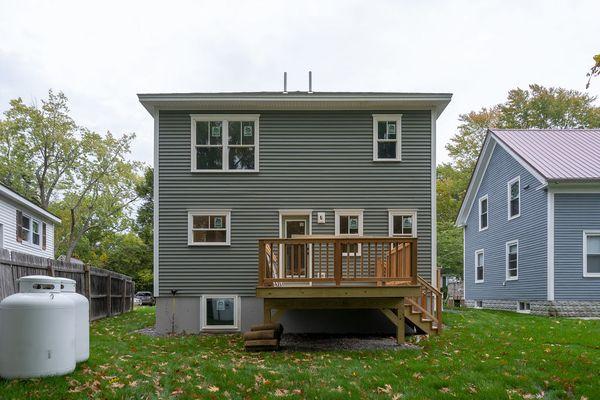 Rear view of new home in South Portland, Maine.