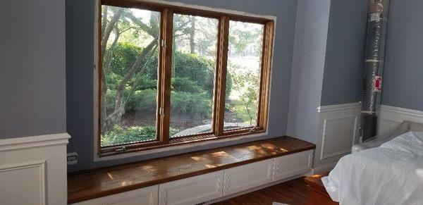 Window bench seat, massive red oak 20"x103"x2"