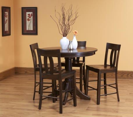 Gathering Table Set shown in beautiful maple.  Almost all our dining sets are available in a 36" height.