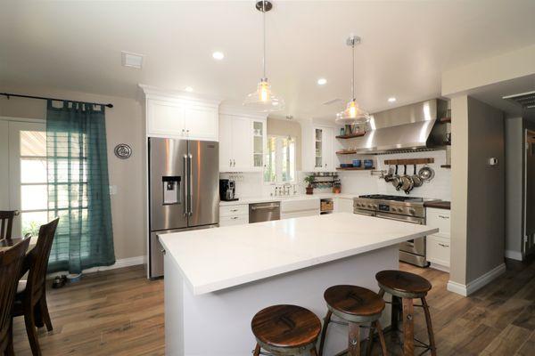 Our finished kitchen, design+build by Bay Cities, custom cabinets from Wright Cabinetry