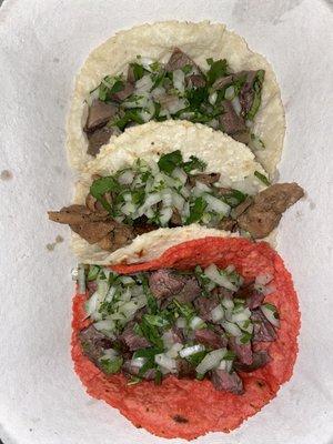 Cabeza, pastor, and flamin hot carne asada