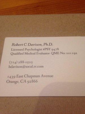 Dr Bob's card.