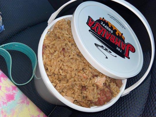 Small bucket of jambalaya to go