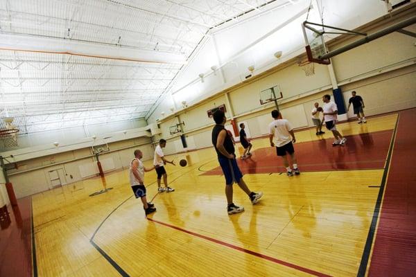 Pick up game of Basketball in the Bull's gym.