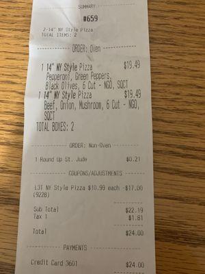 $39 worth of pizza that I paid $24 for. I'm not sure it was worth $24.