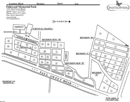 Grounds map of Oakwood Memorial Park