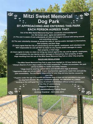 Sign outside dog park