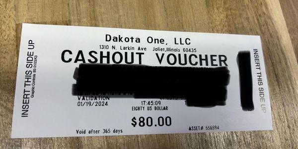 Cashout Voucher ! First time ever visiting an establishment with money game machines! Won $70 since my original investment was $10 to play.