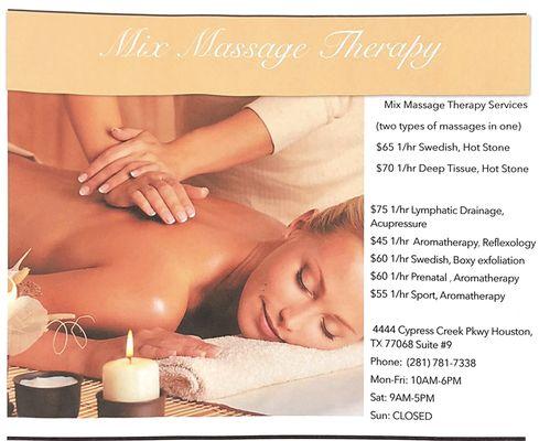 We are excited to present to you a new experience of Massage therapy! You can now get a 1 hour massage with two different types of therapy