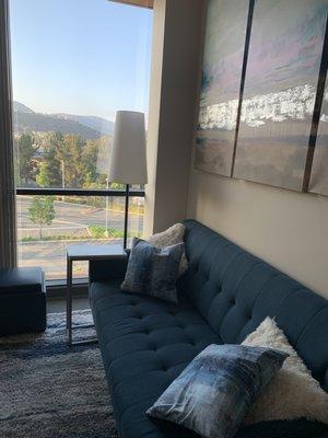 Comfortable office couch with a view.