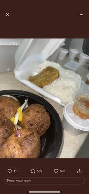 Boulette(Haitian Style Spicy Meatballs) with White Rice, Side Bean Sauce