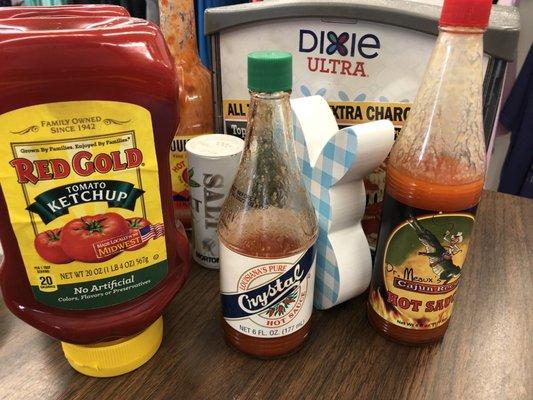 Assorted condiments in the dining area