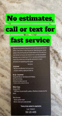 Call or text for fast service.