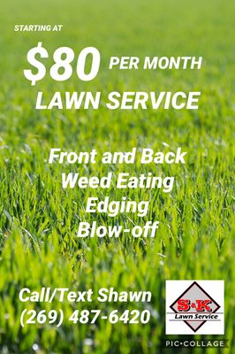 Typical Monthly rate for lawn care service