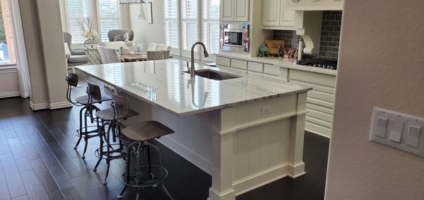 Our amazing new quartzite kitchen island countertop from Emerald Granite Works!