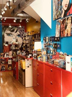 Comic Back Issues are organized by title in the red cabinets along the wall. Please ask for help if you can't find what you are looking for!