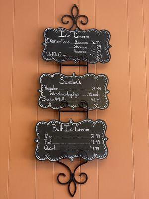 Ice cream menu