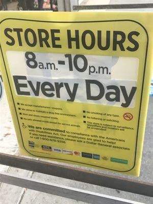 Store Hours of Operation