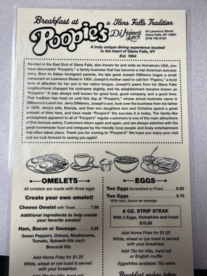 The front of the menu