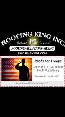 Gaf is offering a $250.00 rebate to any military personnel.