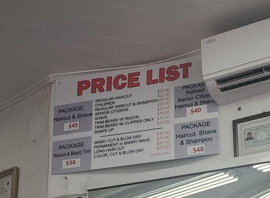 Price list as of Aug 2023