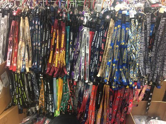 Large assortment of sports licensed lanyards and wristlets