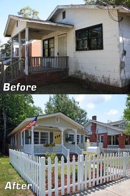 A before and after shot of a flipped home in Wilmington, NC by Delinda Harreslon