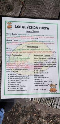 Back of the menu