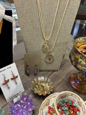 Beads, and pressed flower necklaces