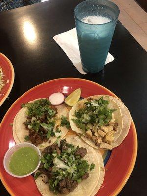 Al Pastor, Asada, & Pollo Tacos  Horchata drink